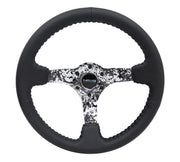 350MM DEEP DISH STEERING WHEEL LEATHER SOLID SPOKE