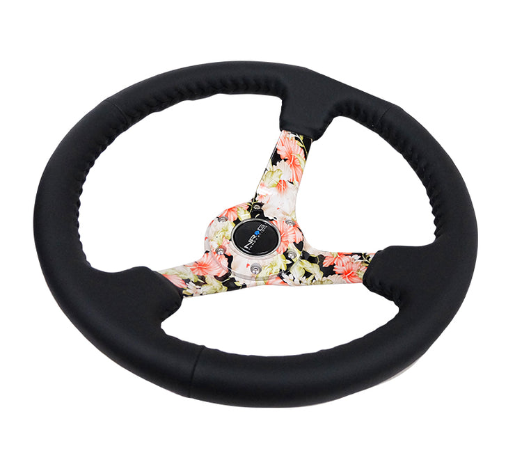 350MM DEEP DISH STEERING WHEEL LEATHER SOLID SPOKE