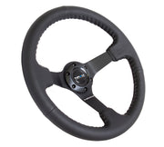 350MM DEEP DISH STEERING WHEEL LEATHER SOLID SPOKE