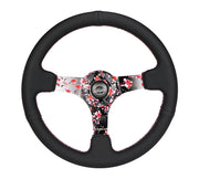 350MM DEEP DISH STEERING WHEEL LEATHER SOLID SPOKE