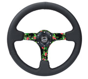 350MM DEEP DISH STEERING WHEEL LEATHER SOLID SPOKE